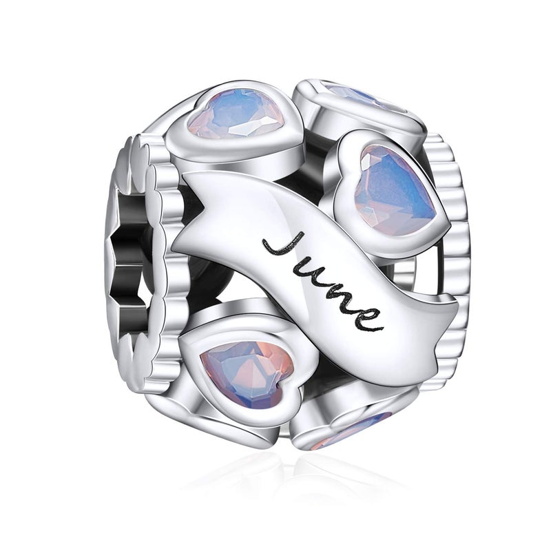 NINGAN June Birthstone Charms 925 Sterling Silver Love Heart Openwork Bead for Charm Bracelets and Necklaces with 5A Cubic Zirconia, Birthday Mothers Day Jewelry Gifts Women